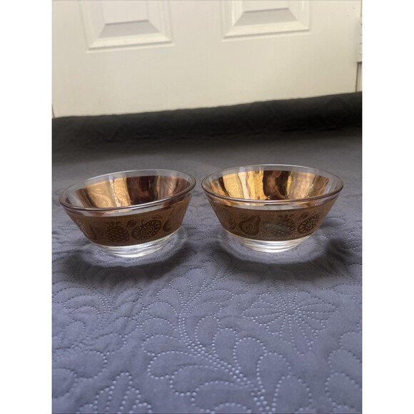 Vintage MCM CULVER Glass Fruit Barware Bowls 22k Gold 5" x 2.5" EUC 2pc Snack - Picture 1 of 7